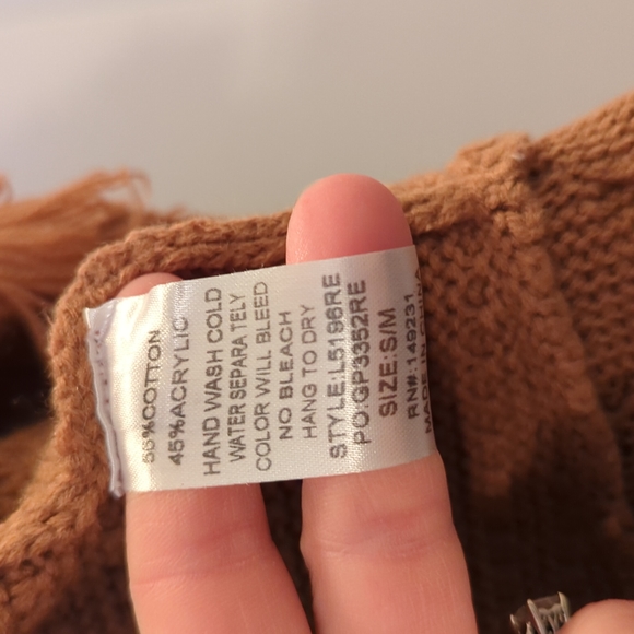 Kori America Rust Orange Blanket Cardigan with Fringe & Cable Knit - Picture 3 of 5